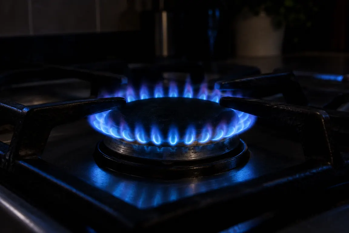 A ring of blue gas flames.